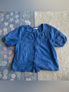 Sonoma Blue Button-Front Gauze Blouse